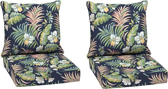 Arden Deep Seat Outdoor Chair Cushion Set (2-Pack), 24 in x 24 in, Weather-Proof, Rain-Proof, Fade Resistant Patio Cushion Set for Chair, Sofa, and Couch Simone Blue Tropical | Outdoor Sofa, Couch, Conversation Set, Weather-Proof, Rain-Proof, Fade Resi...