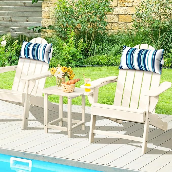 Outdoor Pillows for Lounge Chair Head Resting 2 Pack Waterproof | Headrest Lumbar Pillows with Adjustable Strap for Recliner Beach Pool Lounger Chair, Blue Stripes