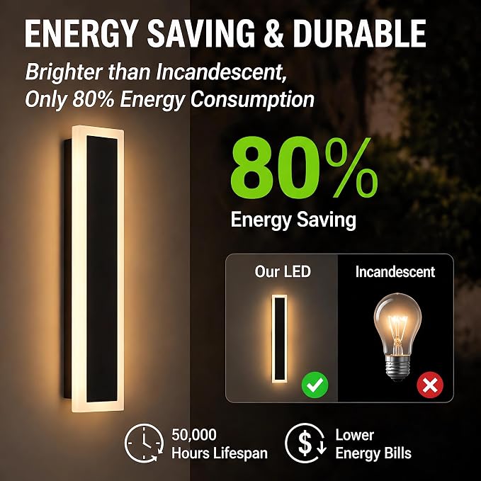 Modern Outdoor Wall Light 1pack 31in, 4.72in Width, Dimmable LED | 1600LM for Garage Front Door Porch, IP65 Waterproof Outdoor Sconce, Cover All Jbox, 3000K-6000K Adjustable, Matte Black