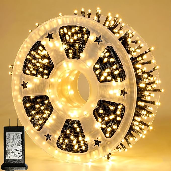1000 LED Warm White Christmas Lights Outdoor String Lights, 328 ft | Green Wire Waterproof Twinkle Fairy Lights Plug in with Timer, 8 Modes String Lights Indoor Bedroom Xmas Tree Decorations