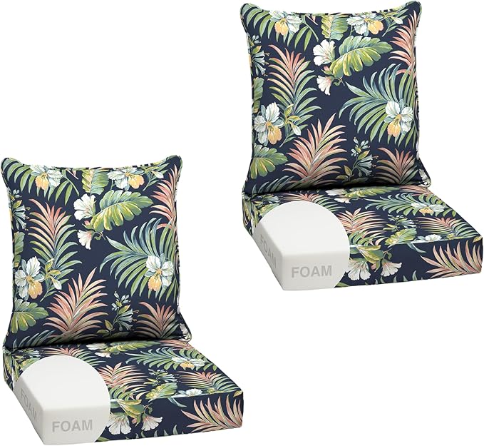 Arden Outdoor Deep Seat Cushion Set, Foam, 2-Pack, 24x24, Blue Tropical | Sofa, Couch, Conversation Set, Premium High-Density Foam, Never Flattens, Mold and Mildew Resistant