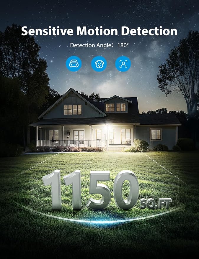 Onforu 32W 2 Head Motion Sensor Outdoor Lights, 3200LM 6500K LED Security Light Hardwired, Dusk to Dawn, Motion Detector Light for Outside, IP65 Waterproof Flood Lights for Garage, Yard(Black)
