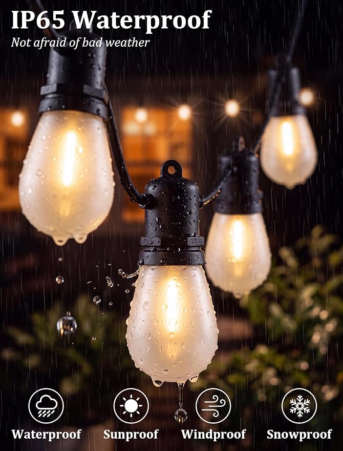 S14 Outdoor String Lights 30FT, 11 Frosted LED Bulbs, Black Wire | Connectable Commercial Grade Patio Lights, UL Listed, IP65 Waterproof, 2700K Shatterproof Bulbs, for Backyard, Porch, Bistro