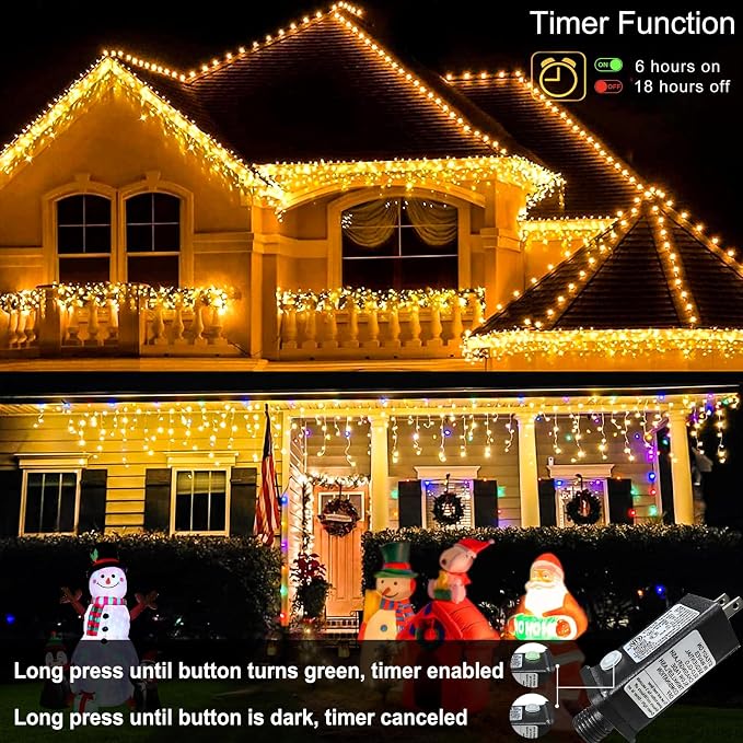 Warm White Christmas Lights Outdoor Icicle Lights for Outside 66ft 640 LEDs | Twinkle String Lights with Connectable Clear Wire 8 Modes Timer Plug in Waterproof for House Eaves Yard Party Holiday Decor