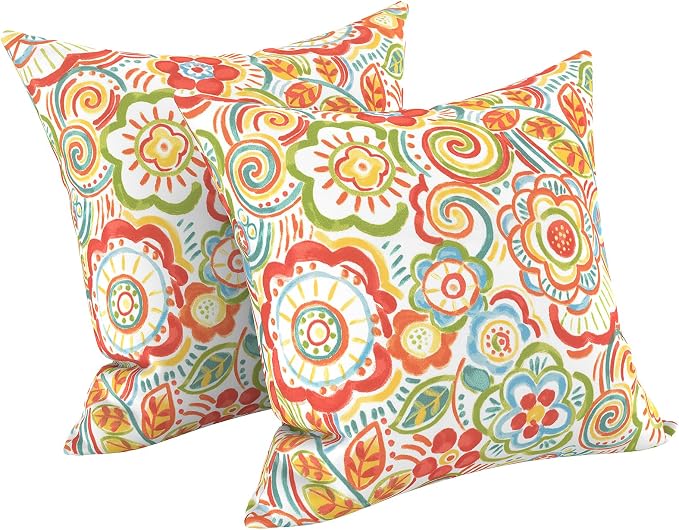 LVTXIII Outdoor Throw Pillows, Decorative Throw Pillows with Inserts, 20"x20" Square Pillows for Bed, Couch, Sofa and Patio Furniture, Set of 2, Flower Multi