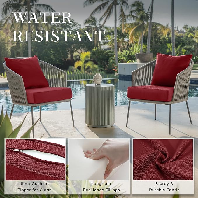 Luxury 24*24*6in Outdoor Patio Cushions, 2 Pieces Red Outdoor Cushion | 6in Outdoor Patio Cushions, Water-Resistant, Reversible, Removable Cover, for Patio Chairs Sofa Couch Loveseat