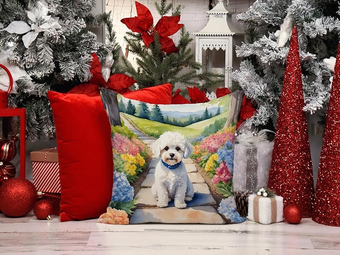 Caroline's Treasures Maltipoo Spring Path Throw Pillow Machine Washable, Indoor Outdoor Decorative Pillow for Couch, Bed or Patio, 14Hx14W