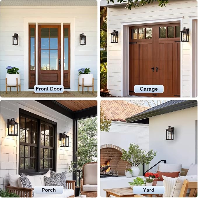 VIANIS Motion Sensor Outside Lights for House, Oil-Rubbed Bronze Porch Lights Outdoor with Tempered Ripple Glass, Aluminum Waterproof Outdoor Light Fixtures Wall Mount for Garage, Garden, Entrance