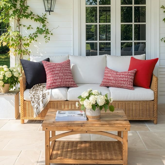 MIULEE Outdoor Pillows with Inserts Set of 2 18x18 Inch Royal Blue | Patio Waterproof Fade Resistant Fluffy Throw Pillows Decorative Garden Natural Accent Leaves Cushion for Home Sofa Decor