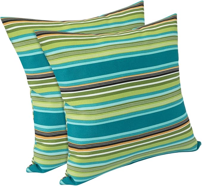 Waterproof Outdoor Throw Pillow Covers Set of 2,Home Decor for Garden Patio Furniture,Couch,Sofa 18 x18 Inch Decorative Pillows Cover Only,NO Insert(Green Stripe)