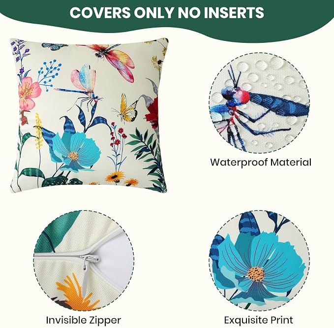 Premillow Outdoor Pillow Covers, Waterproof Pillow Covers, 18x18, Set of 4 | Decorative Waterproof Pillow Covers, Solid Linen Pillowcase,Summer Farmhouse Cushion Case for Patio Garden Balcony Couch Sofa
