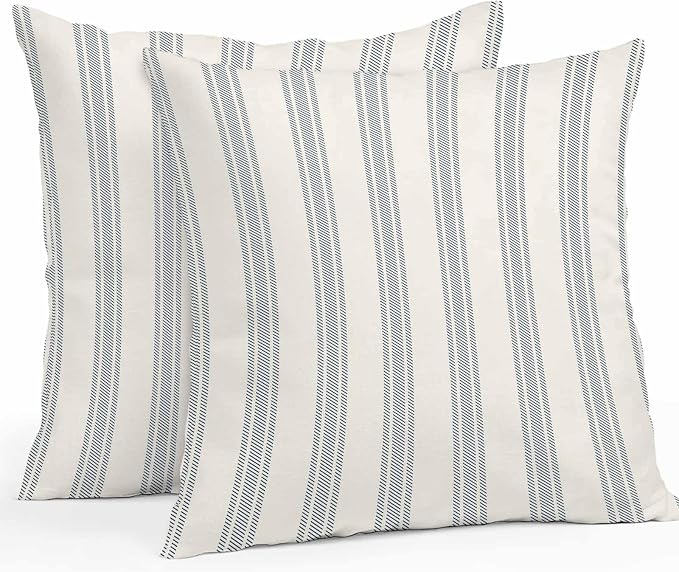 Throw Pillow Covers 26x26 Inch Set of 2, Blue Striped Waterproof Outdoor Cushion Covers, Modern Stripes Farmhouse Decorative Pillowcases for Couch, Sofa, Bed, Garden, Patio