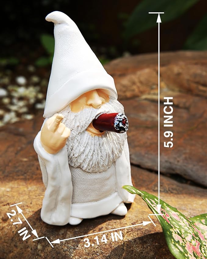 Middle Finger Figurine Decorations for Lawn Yard Balcony Porch Patio Home Ornaments Outdoor，Garden Statue Outdoor, Smoking Wizard Gnome, 5.9 Inch (Statue A)