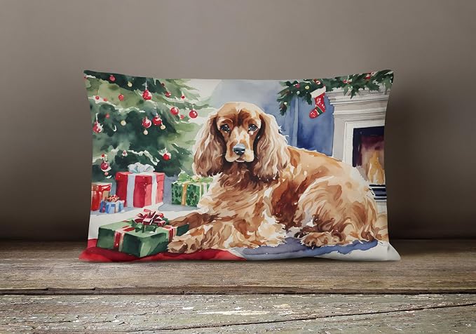 Caroline's Treasures DAC2635PW1216 Cocker Spaniel Cozy Christmas Throw Pillow Machine Washable, Indoor Outdoor Decorative Pillow for Couch, Bed or Patio, 12HX16W