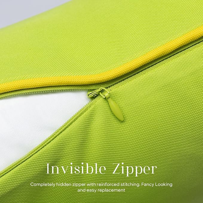 Phantoscope Pack of 2 Outdoor Waterproof Throw Pillow Covers with Contrast Piping, Decorative Square Cushion Case Patio Pillows for Couch Tent, Lime Green 12x20 inches