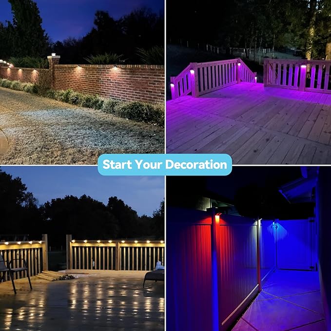 Bridika Solar Fence Lights, Fence Lights Solar Powered Outdoor Waterproof Warm White & Color Glow LED Solar Lights for Backyard, Patio, Deck Railing, Stair Handrail, Pool and Wall (1 Pack)