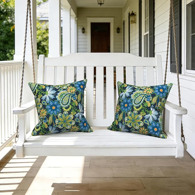 LVTXIII Outdoor Pillows 20x20 Inch, 2 Pack Large Decorative Square Throw Pillows with Inserts for Couch, Bed, Floor Seating, Patio Furniture, Bohemian Azure