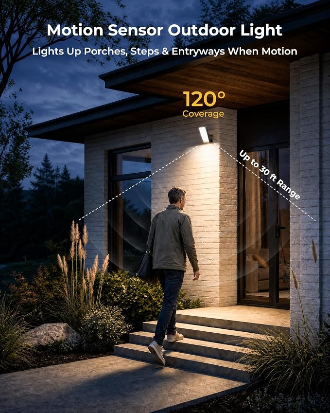2 Pack Motion Sensor Outdoor Lights, 10000mAh Rechargeable Battery Operated Outdoor Lights with Remote, 3 Modes with Red Alert, Dimmable & 3CCT, Outdoor Security Lights for Porch, Backyard, Garage