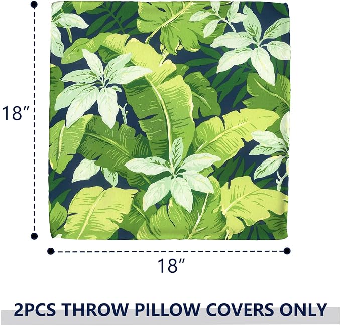 Outdoor Throw Pillow Covers 18x18 Inch, Decorative Pillow Covers for Patio Furniture, Jungle Leaves Modern Cushion Cases for Garden Couch Home Sofa, Pack of 2