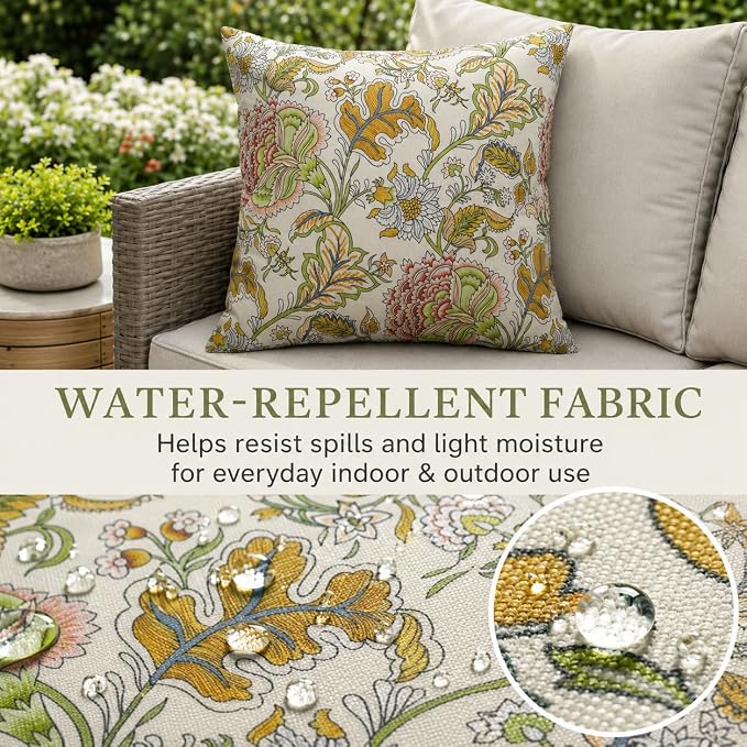 Outdoor Throw Pillows 18×18 Inch Pack of 2 Waterproof Decorative Throw Pillows with Inserts, Square Pillows for Garden Couch Sofa and Patio Furniture