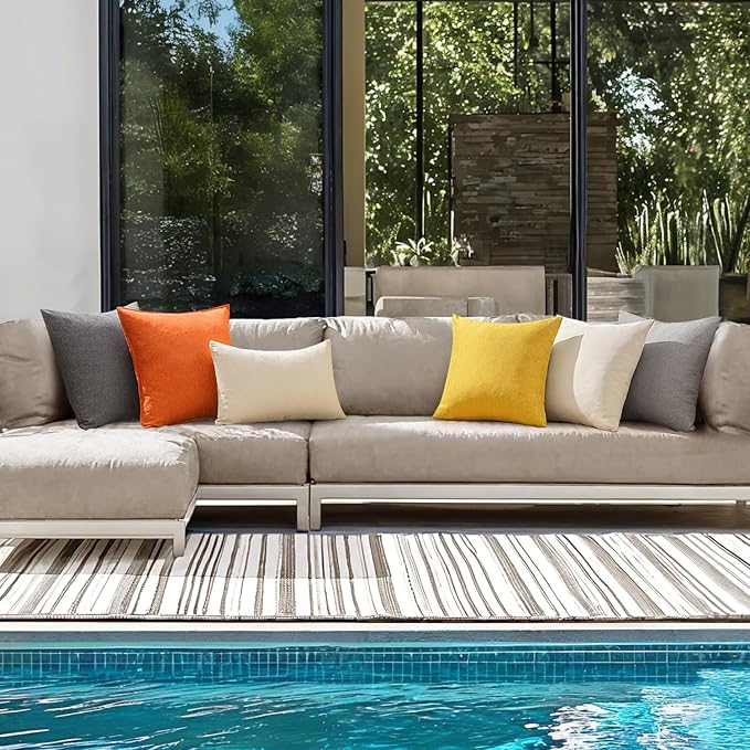 ANRODUO Outdoor Waterproof Pillow Covers for Patio Orange 18x18 Pack of 2 | Outdoor Pillow Covers for Patio Furniture, Decorative Linen Cushion Sham, Outside Square Pillowcase for Garden Balcony Decor