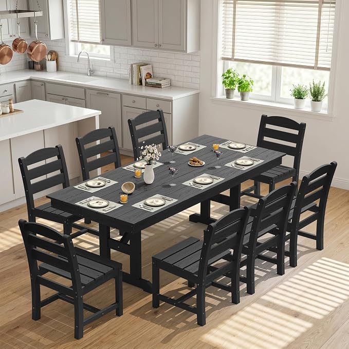 KINGYES Outdoor Armless Dining Chairs Set of 8,All-Weather HDPE Patio Chairs for Backyard,Pooside,Black