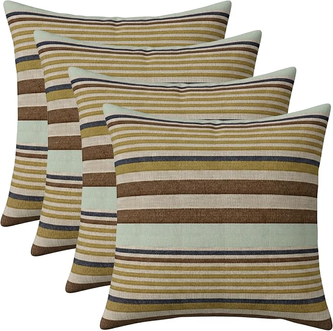 RSH DECOR: Square Throw Pillows Set of 4 | 17" x 17" | Water and Fade-Resistant Performance Fabric | Outdoor Pillow Covers with Down-Alternative Inserts | Made in USA (Extend Seaglass)
