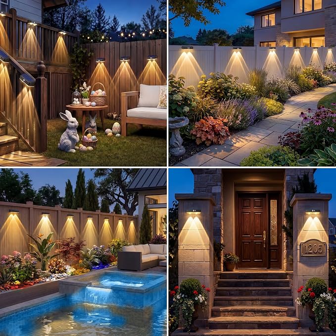 kolpop Warm White Solar Fence Lights Outdoor,16 Pack Fence Lights Solar Powered with Motion Sensor,IP65 Waterproof,3 Modes LED Solar Lights for Patio,Backyard,Railing,Wall,Nighttime,Party