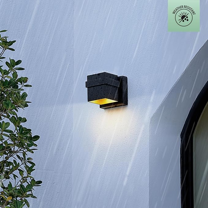 Globe Electric 60000022 11.5W LED Integrated Outdoor Wall Sconce, Matte Black, Gold Accent, 400 Lumens, 3000 Kelvins, 90 CRI, Front or Back Porch Decor, Modern Minimalist Exterior Lighting