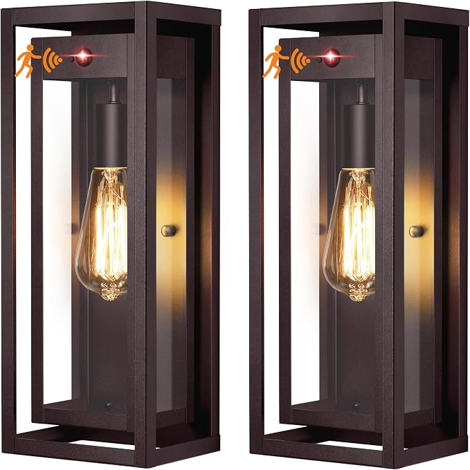 15" Motion Sensor Outdoor Lights, 2 Pack Large Bronze Outdoor Light Fixture, 3 Lighting Modes Waterproof Anti-Rust Wall Sconces, Exterior Lighting Fixtures for Front Door, Porch, Garage