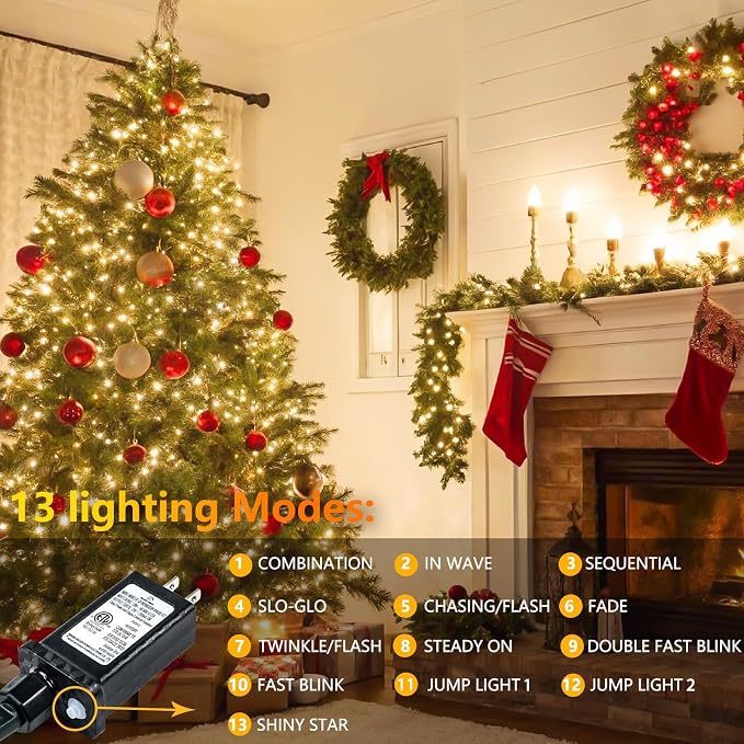 2 Pack 100 LED Connectable String Lights, Christmas Lights Outdoor Indoor | Warm White, 13 Modes, Timer, 33FT Clear Wire Waterproof Twinkle Fairy Lights Plug in for Bedroom Classroom Xmas Tree Decor