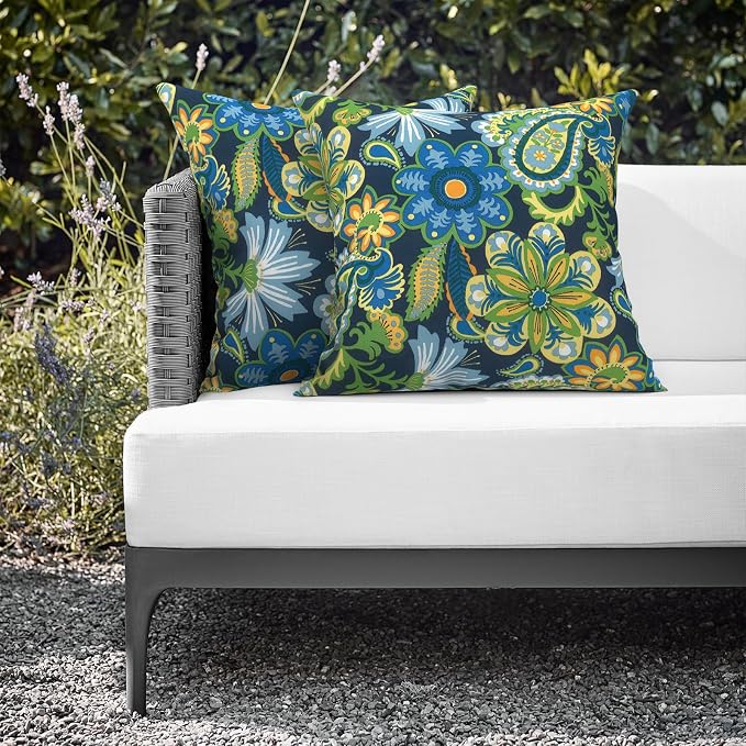 Outdoor Throw Pillows 16x16 Inch, Water Repellent Patio Pillows with Inners Set of 2 for Patio Furniture Home Graden, Wonder Garden