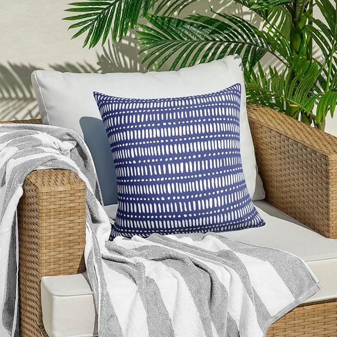 Pack of 2 Outdoor Pillows, 18x18 Outdoor Throw Pillows Waterproof | Decorative Patio Pillows, Outdoor Square Pillows, Fluffy and Supportive, Couch and Garden Use, Pebble Dark Blue