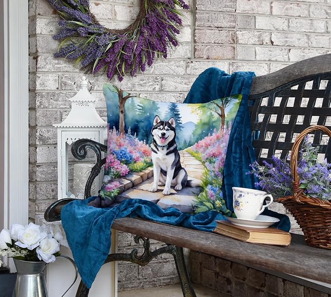 Caroline's Treasures Siberian Husky Spring Path Throw Pillow Machine Washable, Indoor Outdoor Decorative Pillow for Couch, Bed or Patio, 18Hx18W