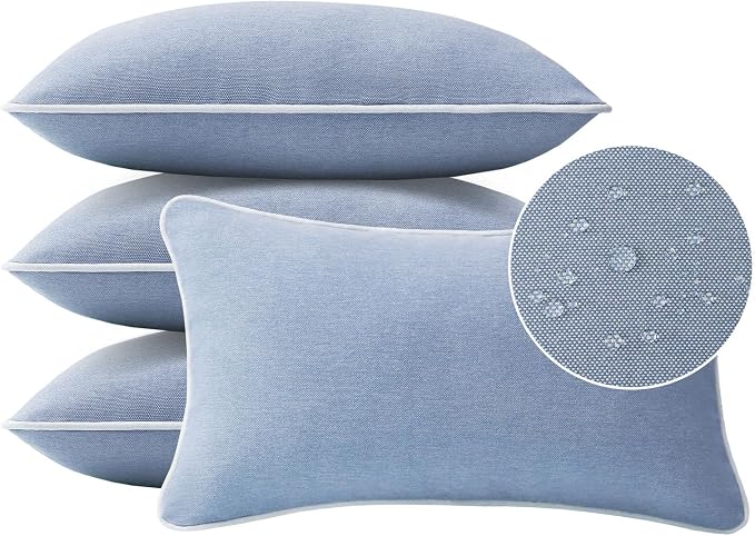 Unimatta Decorative Outdoor Water Repellent Throw Pillows with Inserts, Set of 4, 20" x12" Pillows for Patio, Backyard, Bed, Couch, and Patio Furniture, Powder Blue