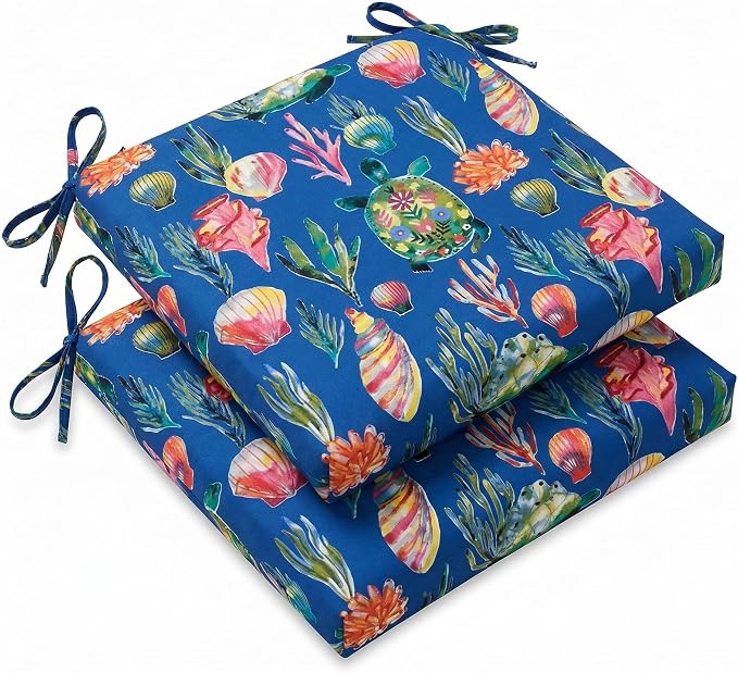 Outdoor Dining Chair Cushions 20x20x2.5 Inch 2 Pack, Water repallent Square Patio Seat Cushions, UV Resistant Fade Proof Outdoor Chair Pads for Garden Deck Porch Dining Furniture,Blue Floral