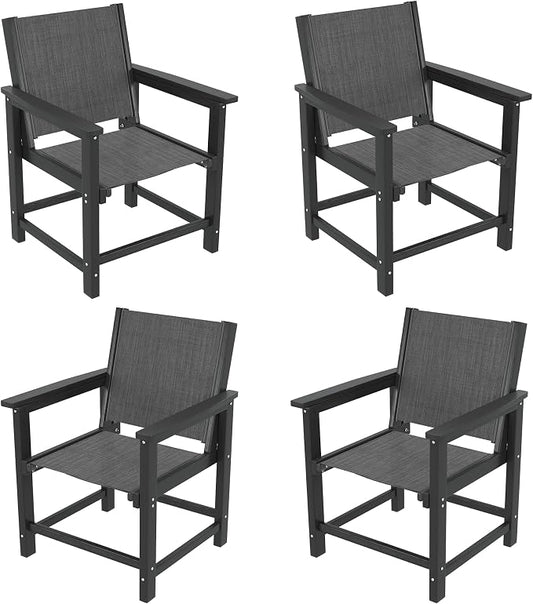 Amopatio HDPE Outdoor Dining Chairs Set of 4 All-Weather Patio Chairs with Textilene Backrest