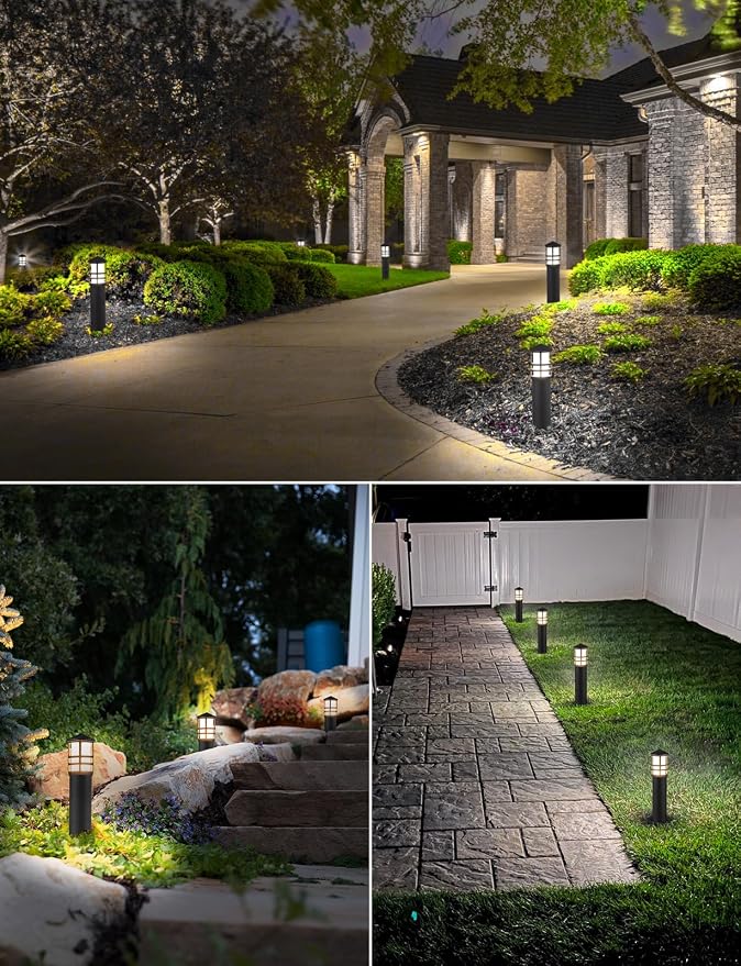 SUNVIE 12-Pack Low Voltage Landscape Pathway Lights 3W Outdoor Landscape Lighting 3000K 12-24V LED Bollard Path Lights Wired CRI 90+ Aluminum Pathway Lighting for Walkway Yard Garden, ETL Listed Cord | IP65 Waterproof, 3000K Warm White, 12-24V AC/DC, A...