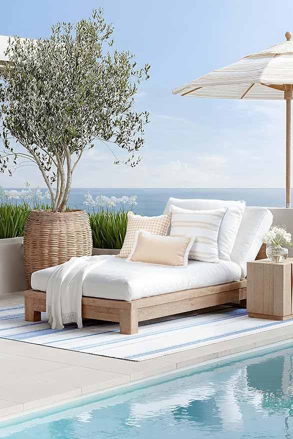 Hofdeco Premium Coastal Hampton Patio Indoor Outdoor Lumbar Pillow Cover Only, 12"x20" Water Repellent for Backyard, Couch, Poolside, Neutral Tan Print Solid