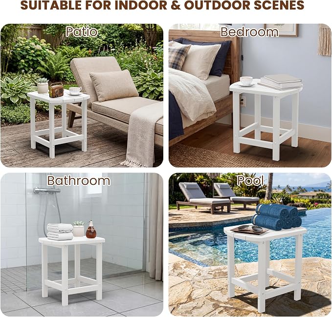 Outdoor Adirondack Side Table, Single-Layer, for Patio, Poolside, Living Room and Bedroom, Easy to Assemble (White)