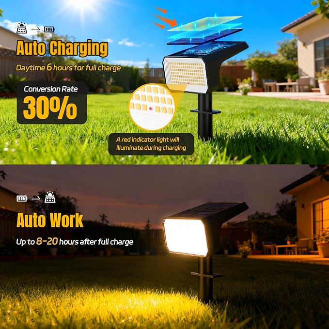 Solar Spot Lights Outdoor Waterproof, 6 Pack, 118 LED Warm White | IP67, 4 Modes Auto On/Off, for Yard Garden Pathway Walkway Tree Patio Driveway
