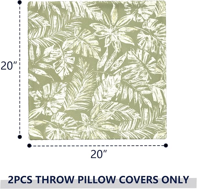 Outdoor Pillow Covers Waterproof 20x20 Inch Set of 2 Tropical Leaf Green Decorative Outside Patio Furniture Cushion Cases Decor for Porch Garden