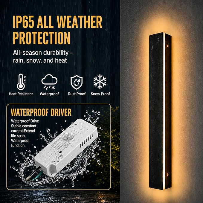 Modern Outdoor Wall Light 2pack 70in, 4.33in Width, Dimmable LED | 7200LM for Garage Front Door Porch, IP65 Waterproof Outdoor Sconce, Cover All Jbox, 3000K-6000K Adjustable, Matte Black