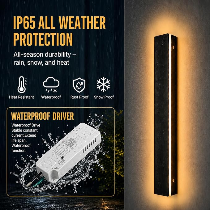 Modern Outdoor Wall Light 1pack 39in, 4.33in Width, Dimmable LED | 2000LM for Garage Front Door Porch, IP65 Waterproof Outdoor Sconce, Cover All Jbox, 3000K-6000K Adjustable, Matte Black