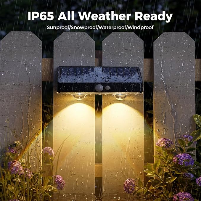 kolpop Warm White Solar Fence Lights Outdoor,Fence Lights Solar Powered with Motion Sensor,IP65 Waterproof,3 Modes LED Solar Lights for Patio,Backyard,Railing,Wall,Nighttime,Party,Pool,12 Pack