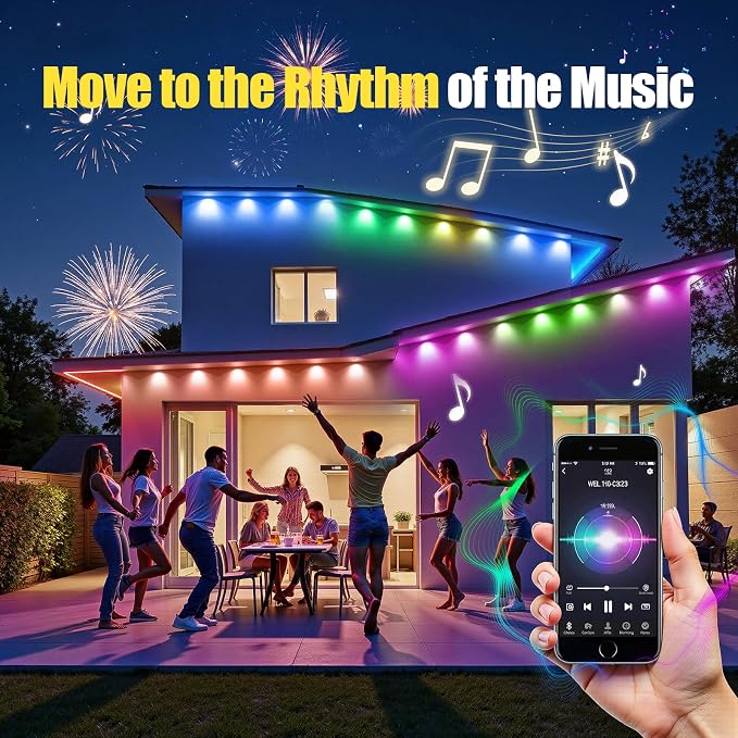 Permanent Outdoor Lights 150ft RGB+IC Eave Lights for House | IP67 Waterproof Smart LED Outdoor Lights with 16M Colors, App/Remote Control for Daily, Christmas, Halloween, Party