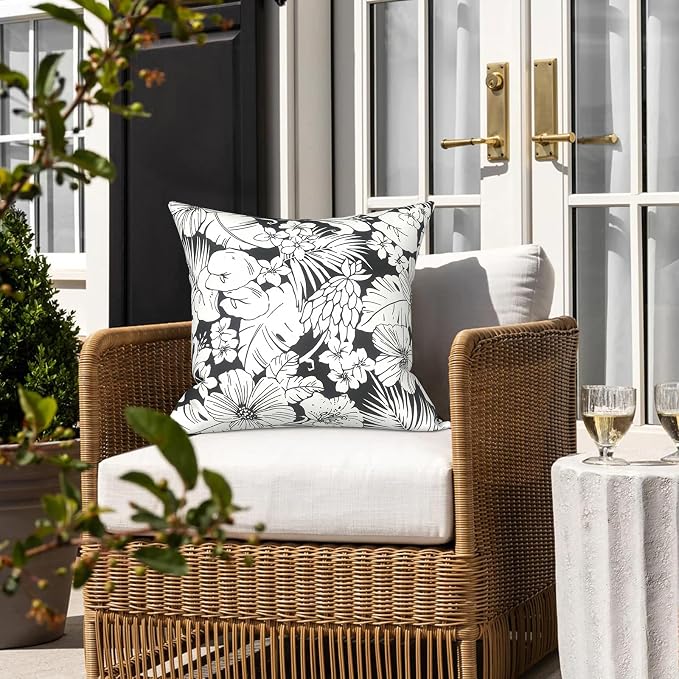LVTXIII 2 Pack Outdoor Pillows 18x18 Inch, Square Throw Pillows with Inserts, Decorative Water-Repellent Pillow Cushions for Patio Furniture and Garden Sofa, Noir Floral