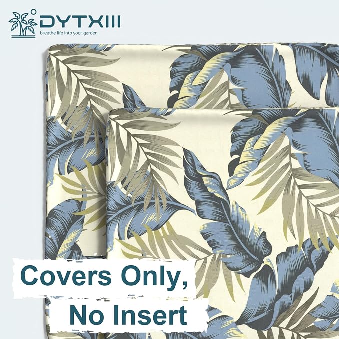 DYTXIII Pack of 2 Outdoor Waterproof Pillow Covers ONLY, 18"x18" Square Decorative Double Printed Throw Pillow Cases for Patio Couch Porch Furniture, Lush Palm Blue