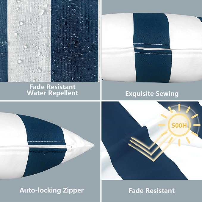 LVTXIII Outdoor/Indoor Lumbar Pillow Covers, Patio Fade Resistant Lumbar Pillow Cases ONLY, Tropical Lumbar Cushion Covers for Home and Garden Furniture Decor,12” x 20”, Pack of 2, Cabana Navy