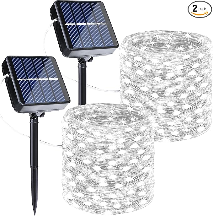 Joomer Solar Fairy Lights, 2-Pack Total 80FT 240LED String Lights, White | Silver Wire, Solar String Light Waterproof 8 Lighting Modes for Patio Fence Party Garden Yard Home Outdoor Decoration